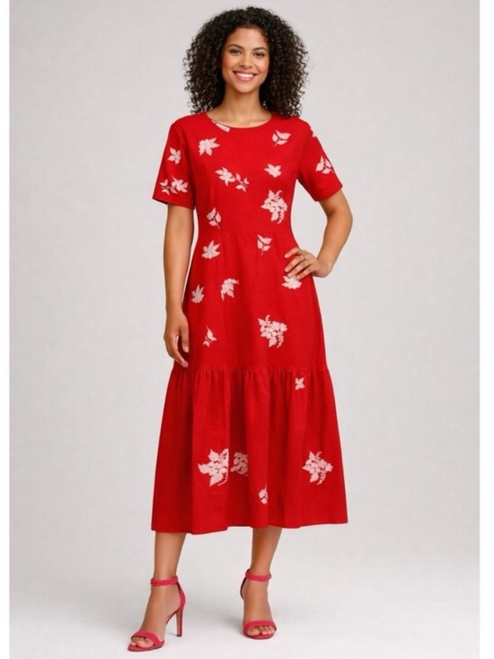 Fanm Mon Dresses & Skirts - Fanm Mon Nursel Embroidered Crew Neck Short Sleeve A-Line Midi Dress NWT